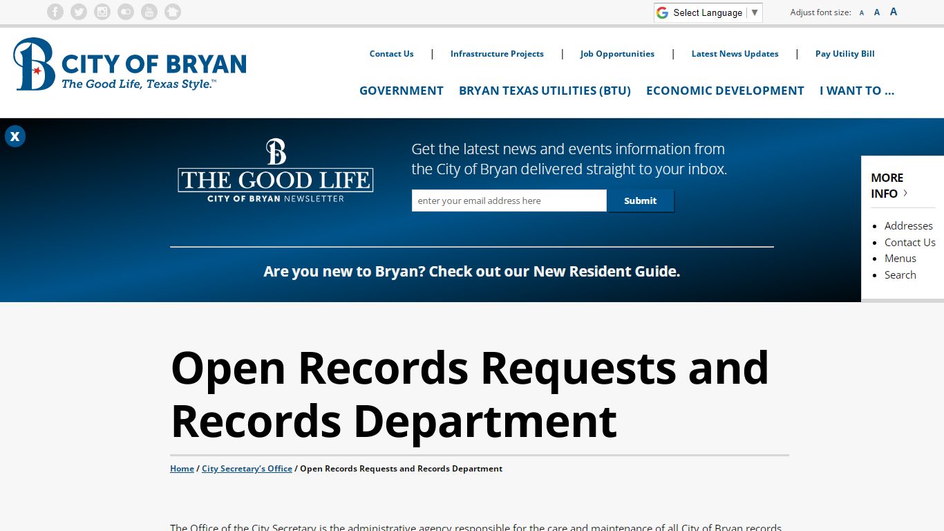 Open Records Requests and Records Department – City of Bryan, Texas